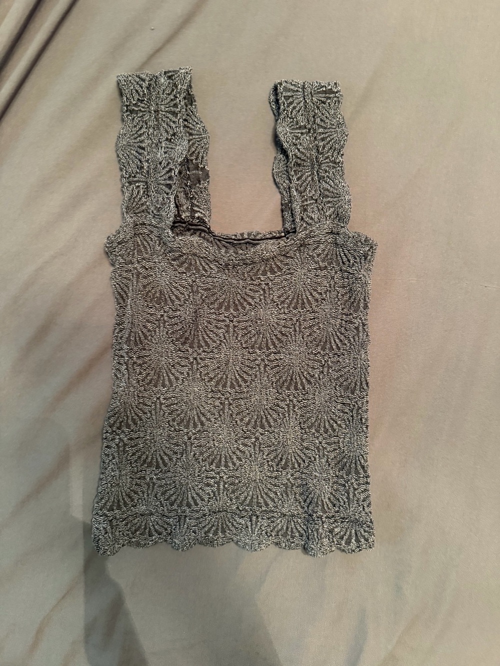 Free People Grey Textured Square-Neck Tank
